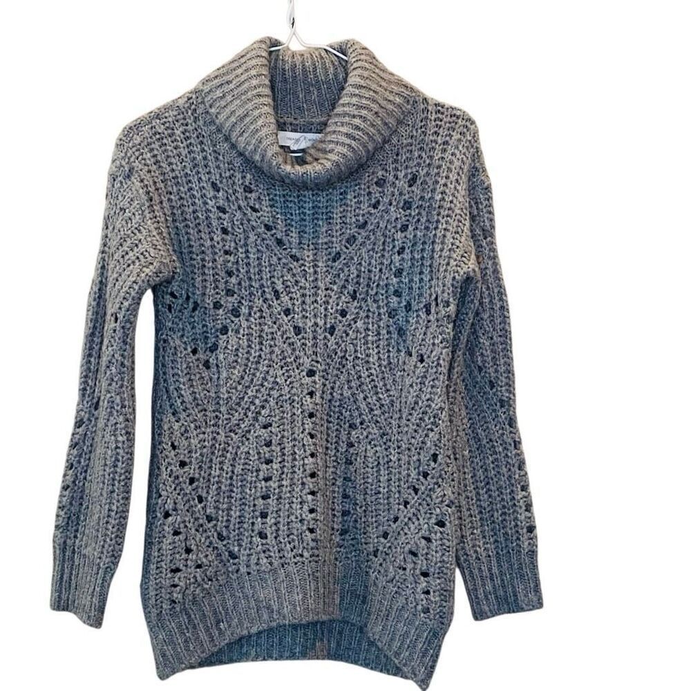 Treasure & Bond Wool Blend Pointelle Chunky Knit Turtleneck Sweater Gray Medium
